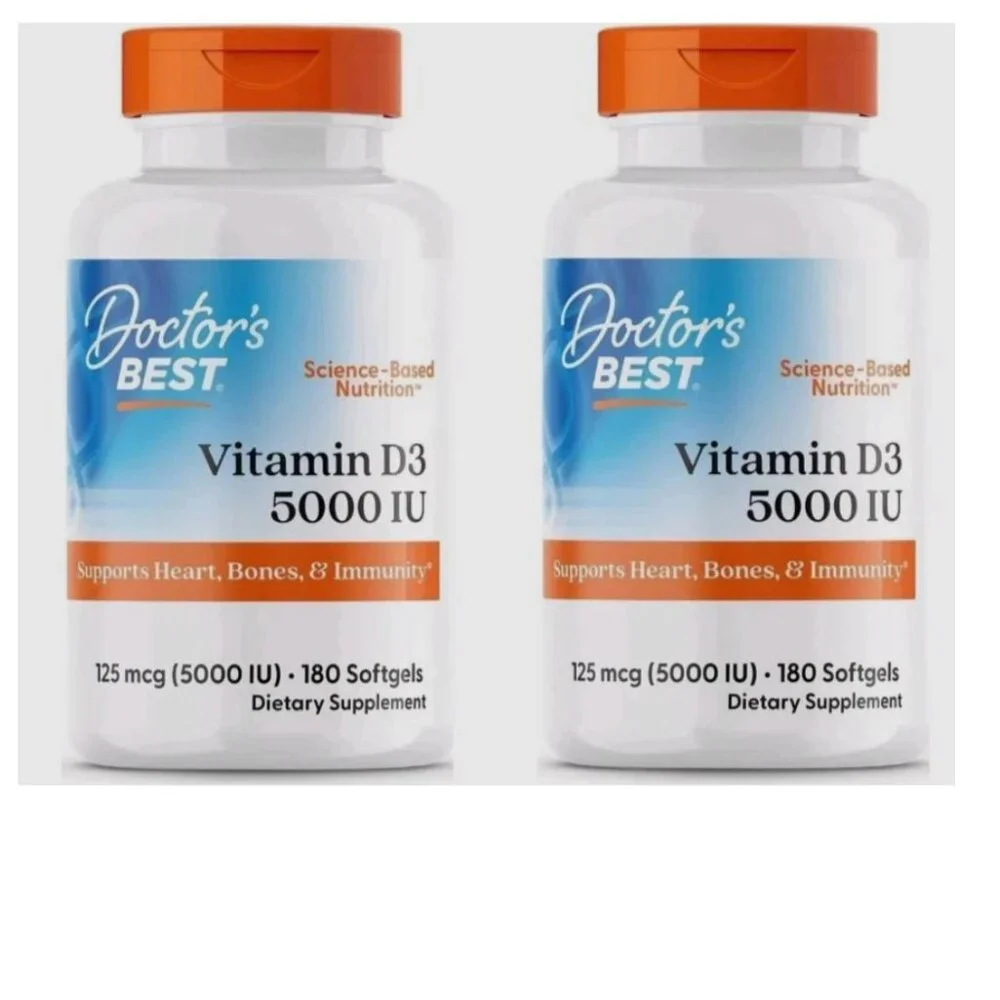 2 packs - Doctor's Best Vitamin D3 125 mcg 5000 IU 180 Softgels Exp 2027 - Picture 1 of 1